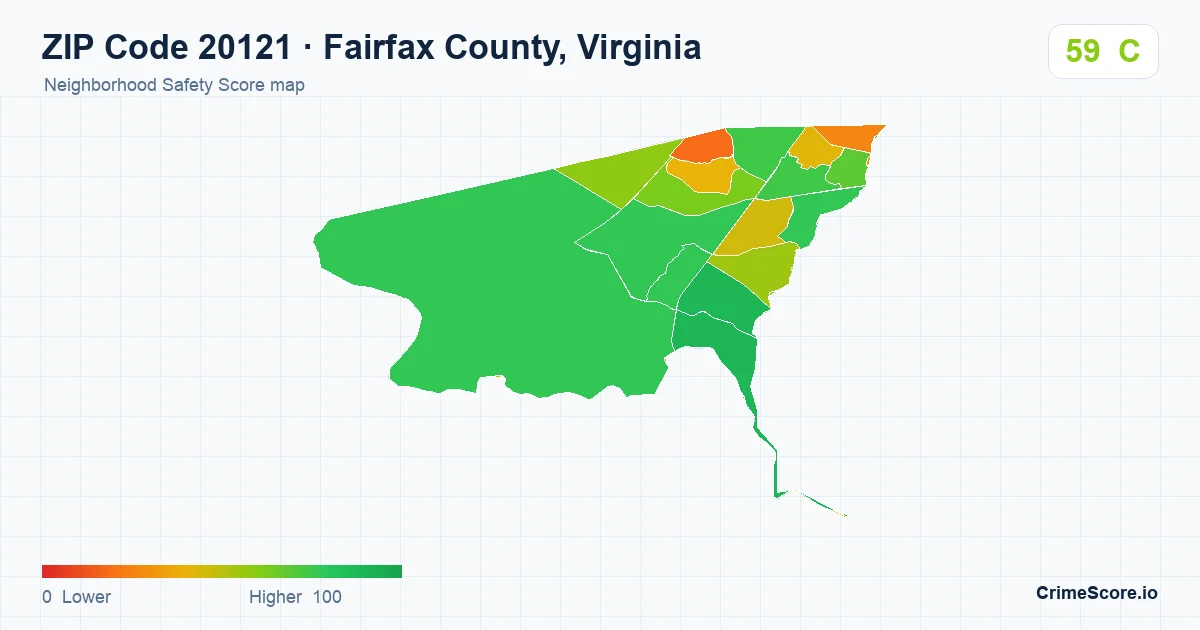 ZIP Code 20121 in Fairfax County, Virginia neighborhood Safety Score map