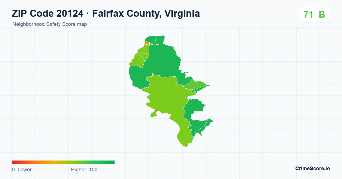 ZIP Code 20124 in Fairfax County, Virginia neighborhood Safety Score map