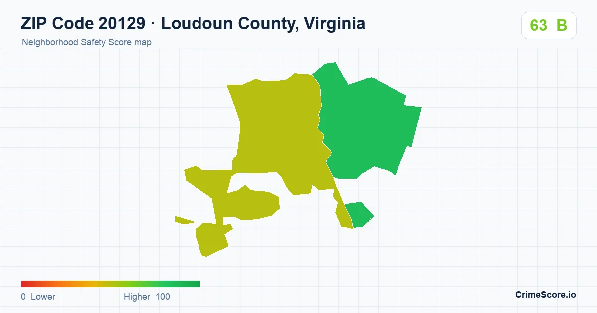 ZIP Code 20129 in Loudoun County, Virginia neighborhood Safety Score map