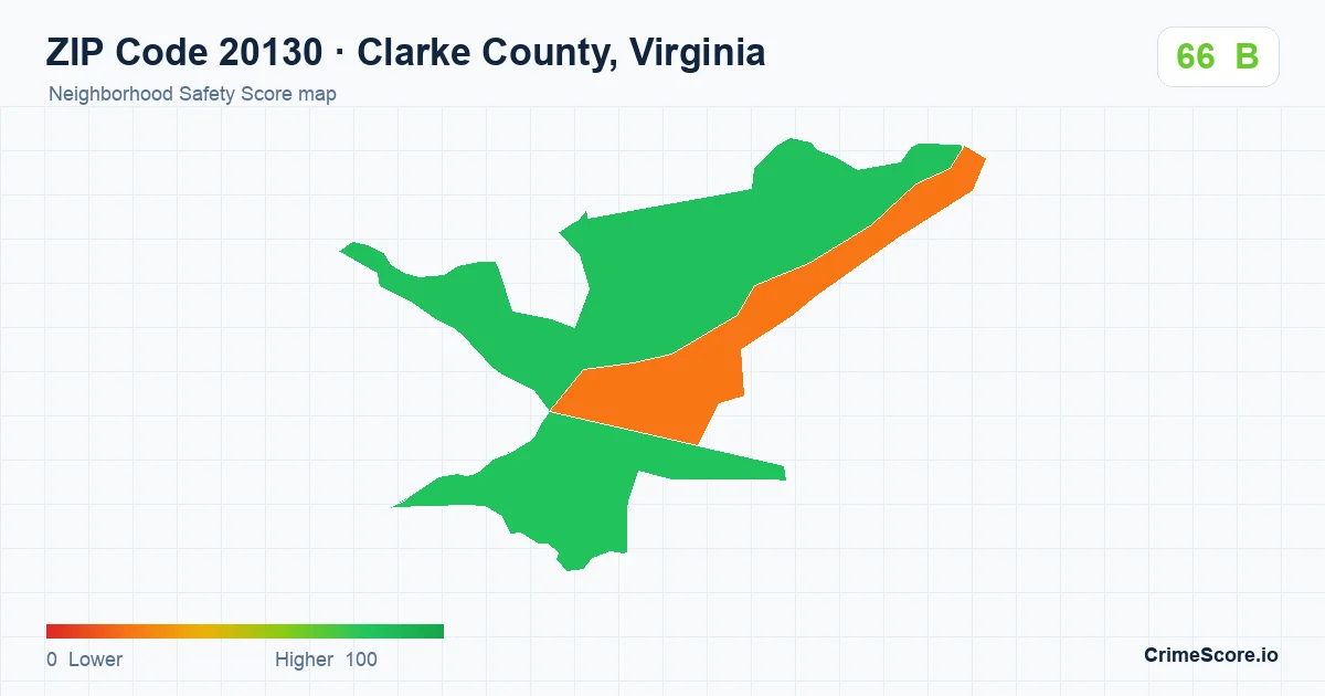 ZIP Code 20130 in Clarke County, Virginia neighborhood Safety Score map