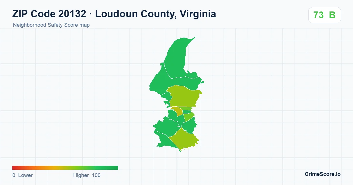 ZIP Code 20132 in Loudoun County, Virginia neighborhood Safety Score map