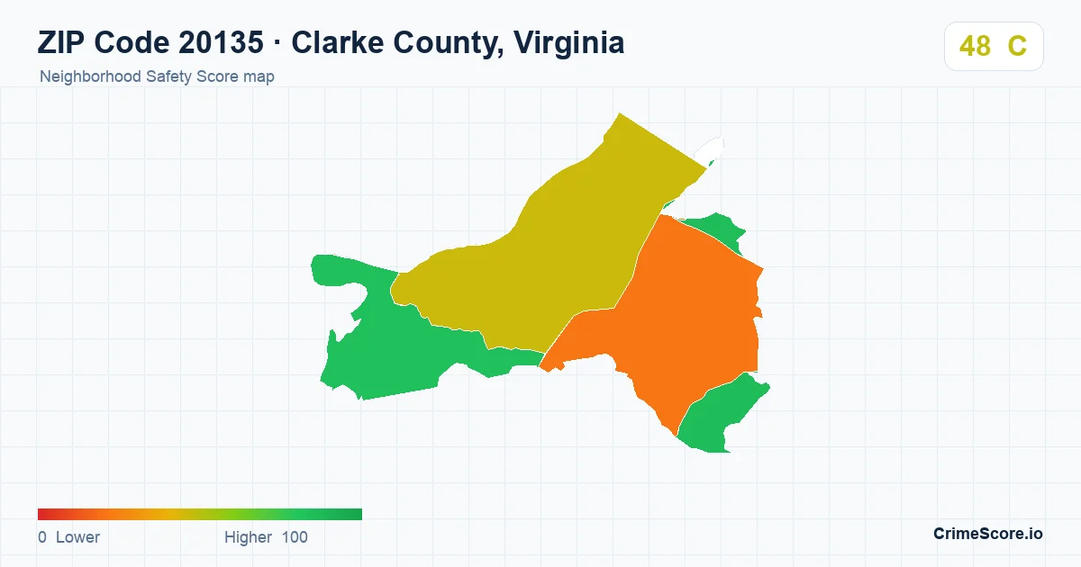 ZIP Code 20135 in Clarke County, Virginia neighborhood Safety Score map
