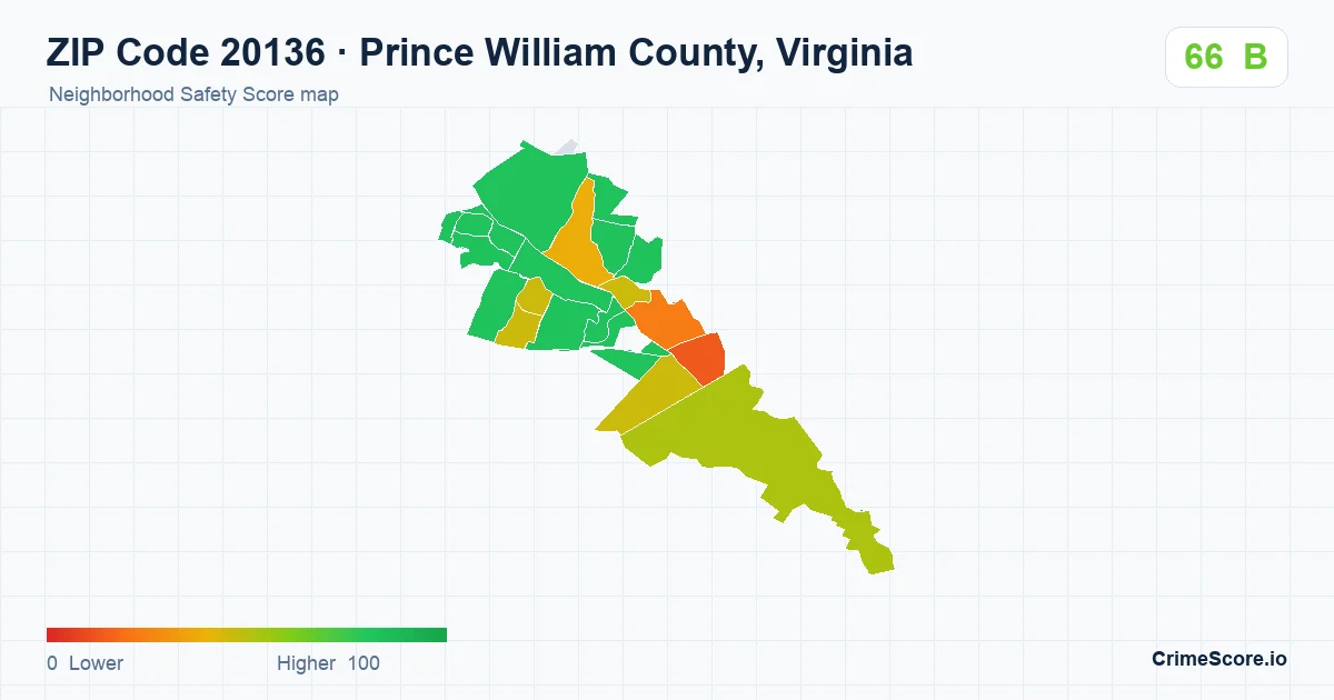 ZIP Code 20136 in Prince William County, Virginia neighborhood Safety Score map