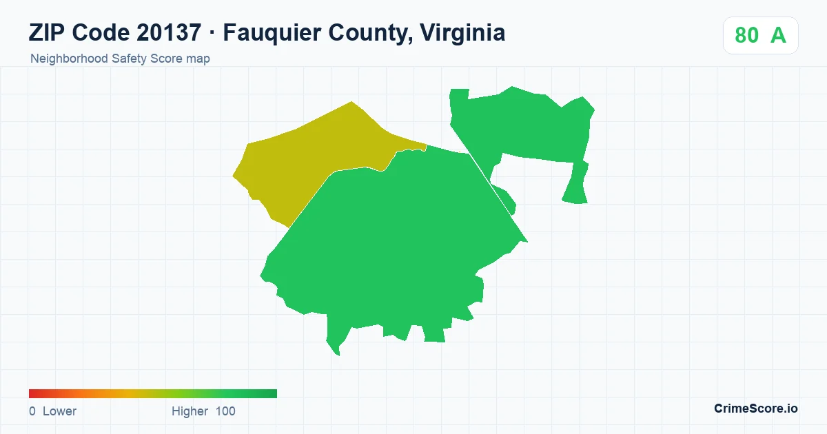 ZIP Code 20137 in Fauquier County, Virginia neighborhood Safety Score map