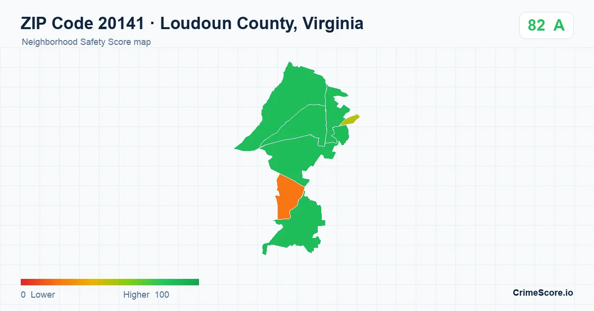 ZIP Code 20141 in Loudoun County, Virginia neighborhood Safety Score map