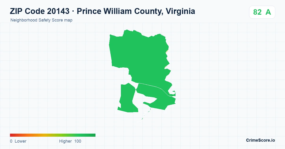 ZIP Code 20143 in Prince William County, Virginia neighborhood Safety Score map