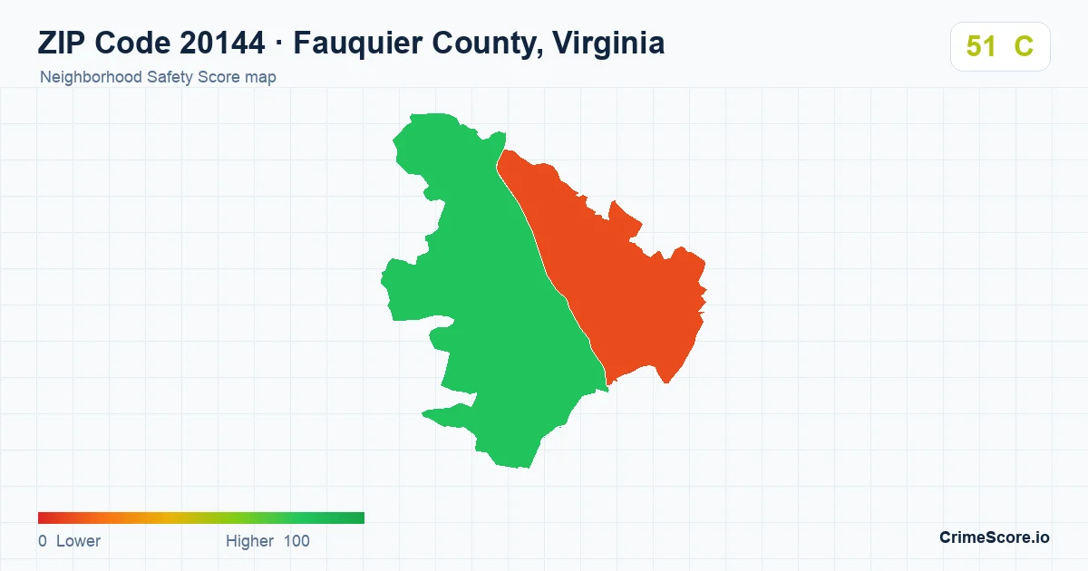 ZIP Code 20144 in Fauquier County, Virginia neighborhood Safety Score map