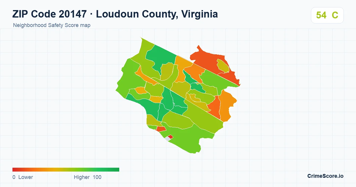 ZIP Code 20147 in Loudoun County, Virginia neighborhood Safety Score map