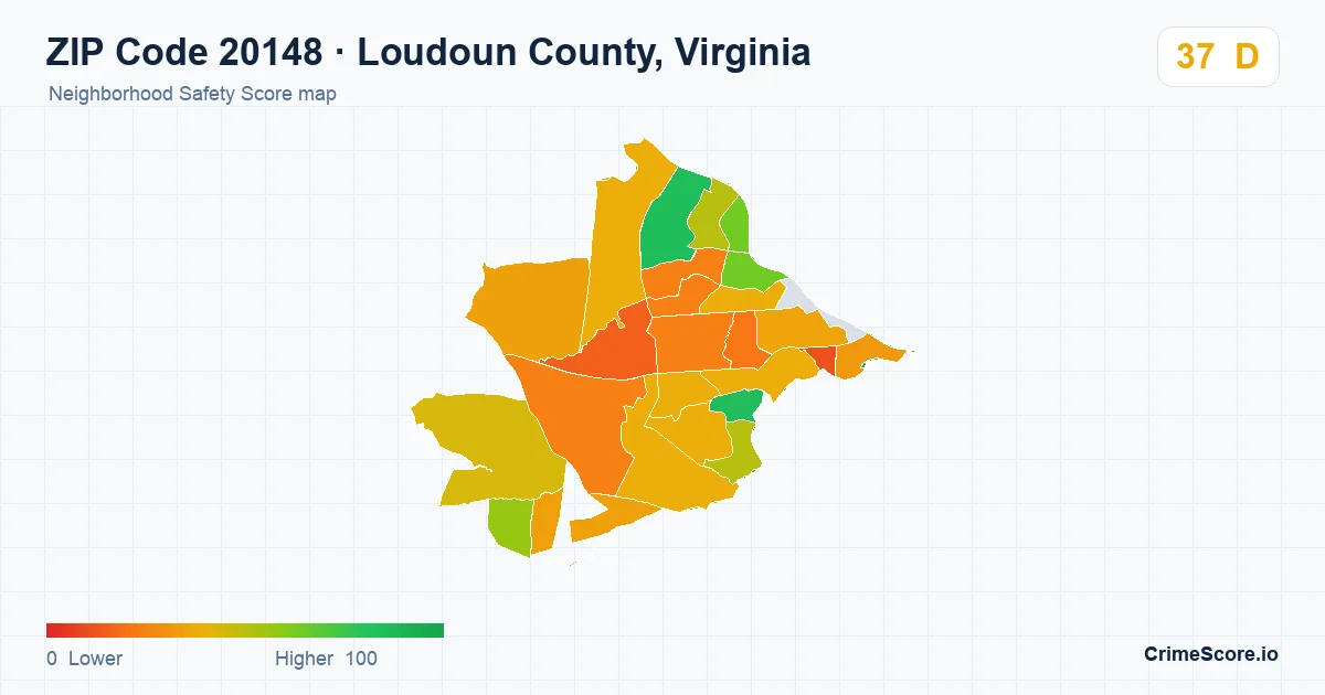 ZIP Code 20148 in Loudoun County, Virginia neighborhood Safety Score map