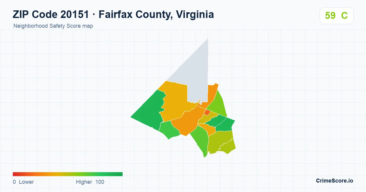 ZIP Code 20151 in Fairfax County, Virginia neighborhood Safety Score map
