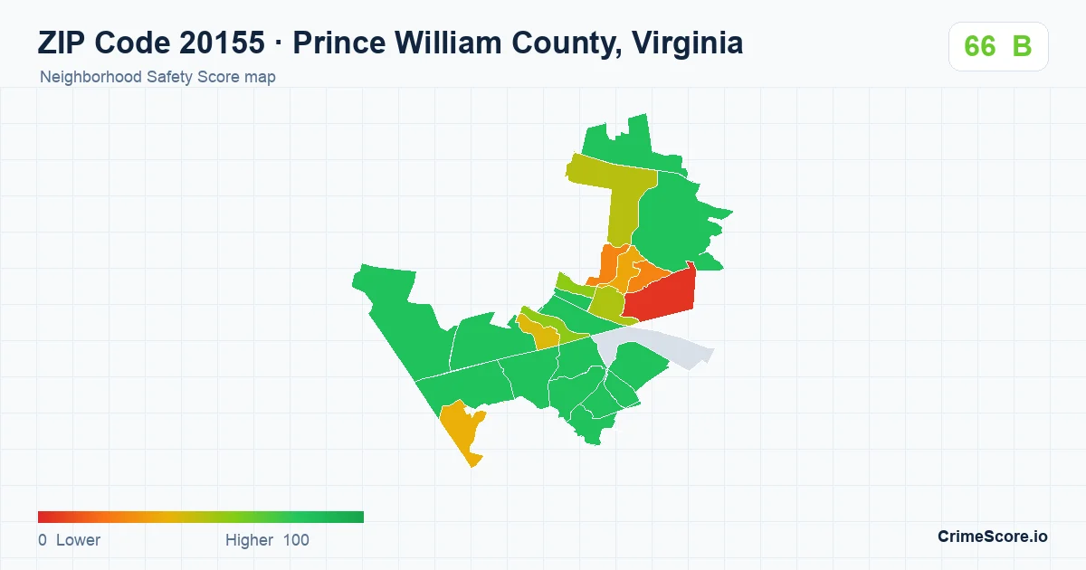 ZIP Code 20155 in Prince William County, Virginia neighborhood Safety Score map