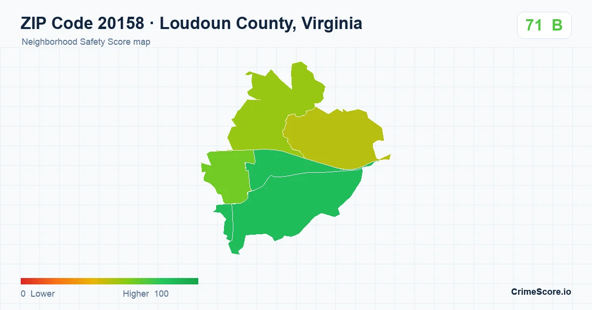 ZIP Code 20158 in Loudoun County, Virginia neighborhood Safety Score map
