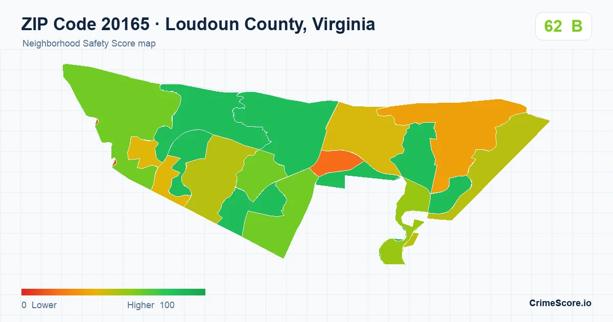 ZIP Code 20165 in Loudoun County, Virginia neighborhood Safety Score map