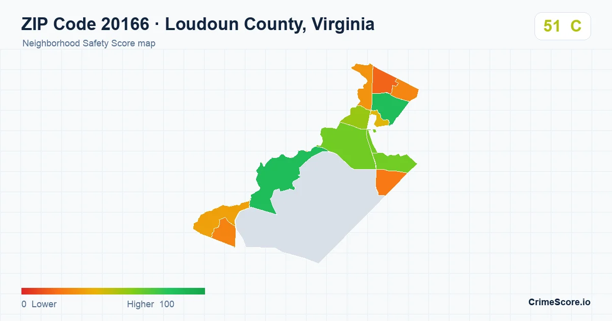 ZIP Code 20166 in Loudoun County, Virginia neighborhood Safety Score map