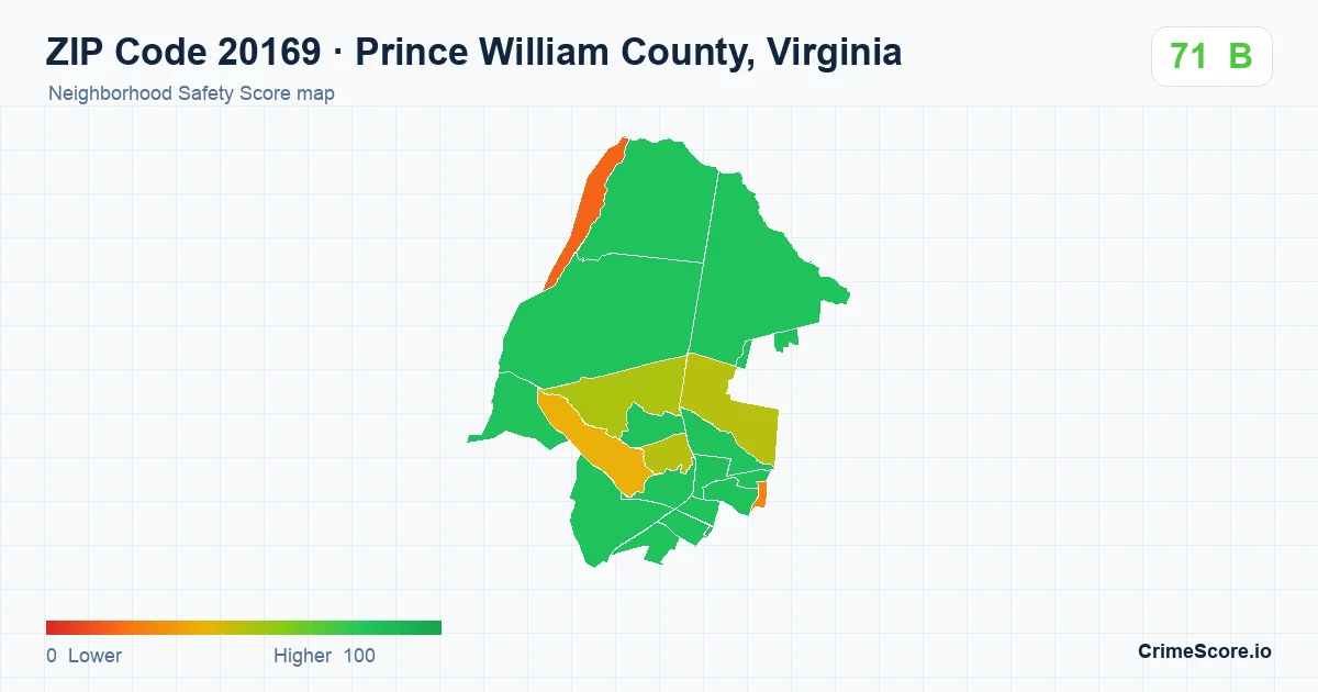 ZIP Code 20169 in Prince William County, Virginia neighborhood Safety Score map
