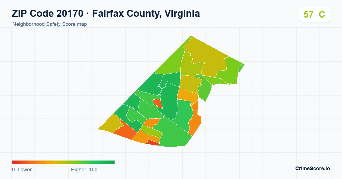 ZIP Code 20170 in Fairfax County, Virginia neighborhood Safety Score map