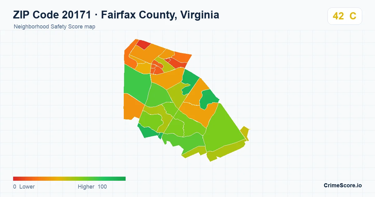 ZIP Code 20171 in Fairfax County, Virginia neighborhood Safety Score map