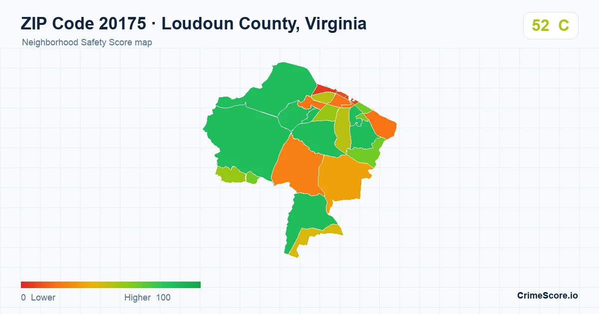 ZIP Code 20175 in Loudoun County, Virginia neighborhood Safety Score map