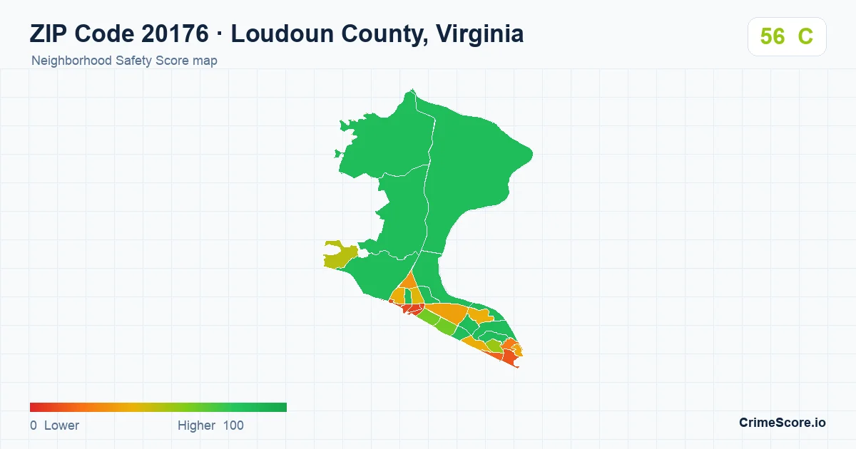 ZIP Code 20176 in Loudoun County, Virginia neighborhood Safety Score map