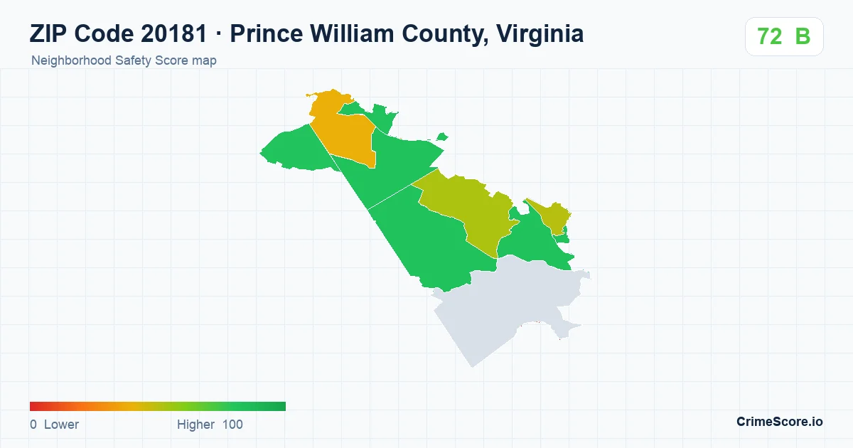 ZIP Code 20181 in Prince William County, Virginia neighborhood Safety Score map