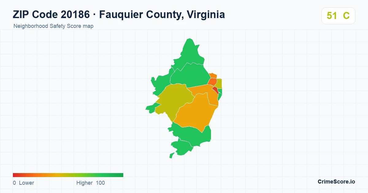 ZIP Code 20186 in Fauquier County, Virginia neighborhood Safety Score map
