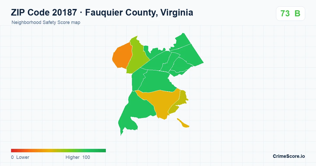 ZIP Code 20187 in Fauquier County, Virginia neighborhood Safety Score map