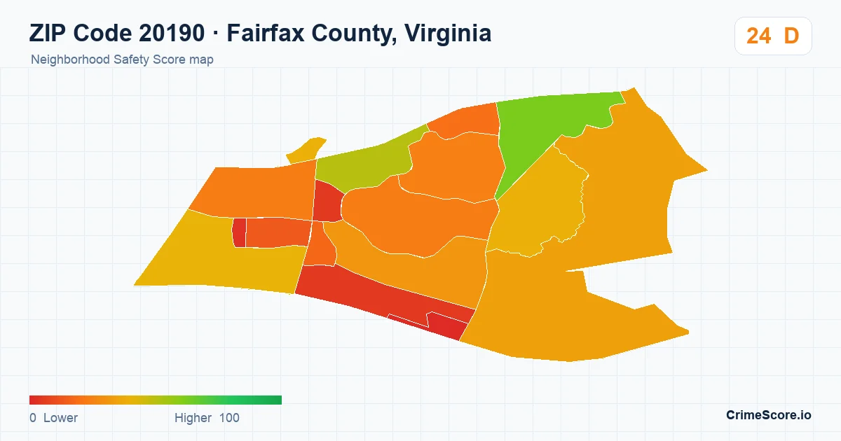 ZIP Code 20190 in Fairfax County, Virginia neighborhood Safety Score map