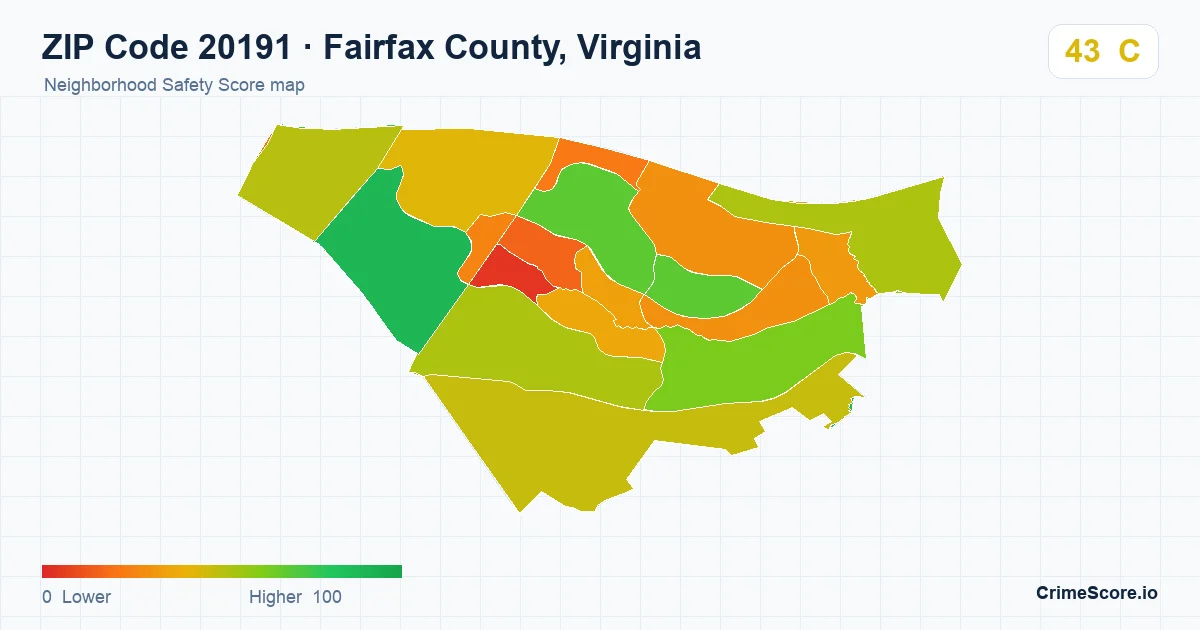 ZIP Code 20191 in Fairfax County, Virginia neighborhood Safety Score map