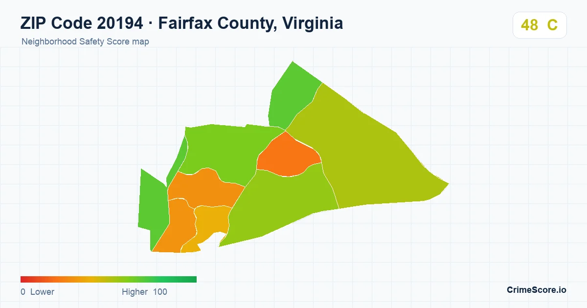 ZIP Code 20194 in Fairfax County, Virginia neighborhood Safety Score map