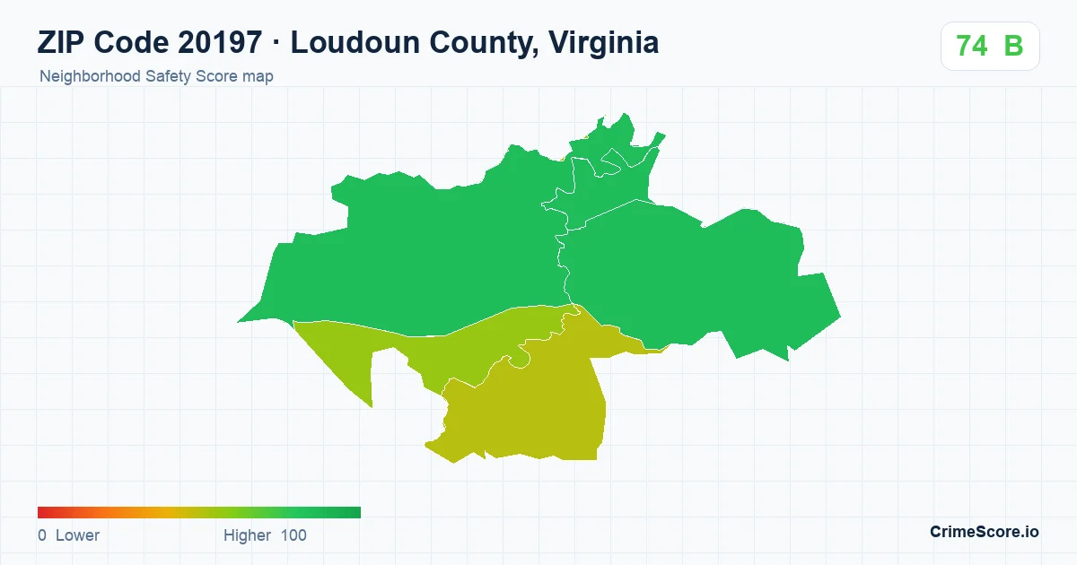ZIP Code 20197 in Loudoun County, Virginia neighborhood Safety Score map