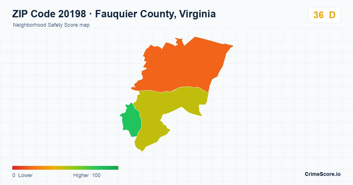 ZIP Code 20198 in Fauquier County, Virginia neighborhood Safety Score map
