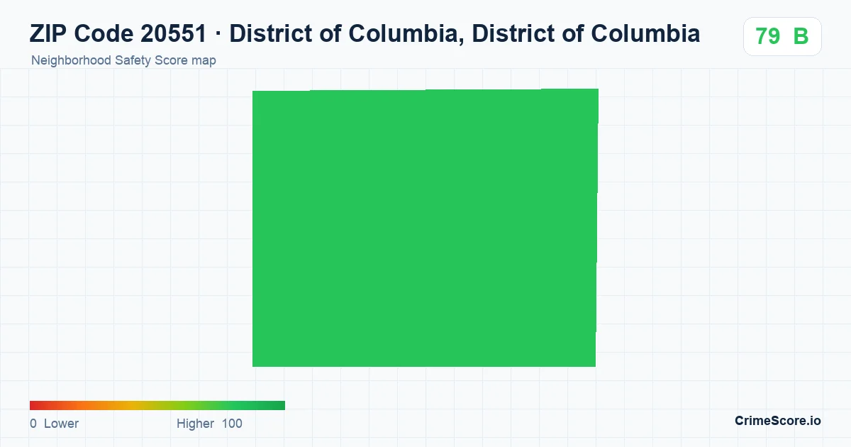 ZIP Code 20551 in District of Columbia, District of Columbia neighborhood Safety Score map