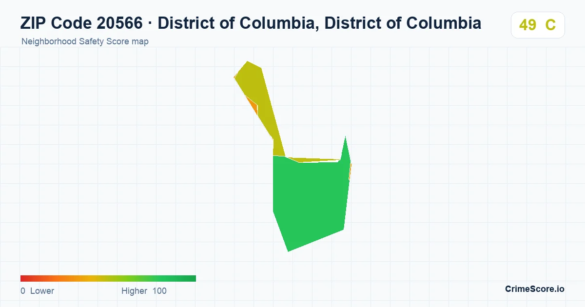 ZIP Code 20566 in District of Columbia, District of Columbia neighborhood Safety Score map