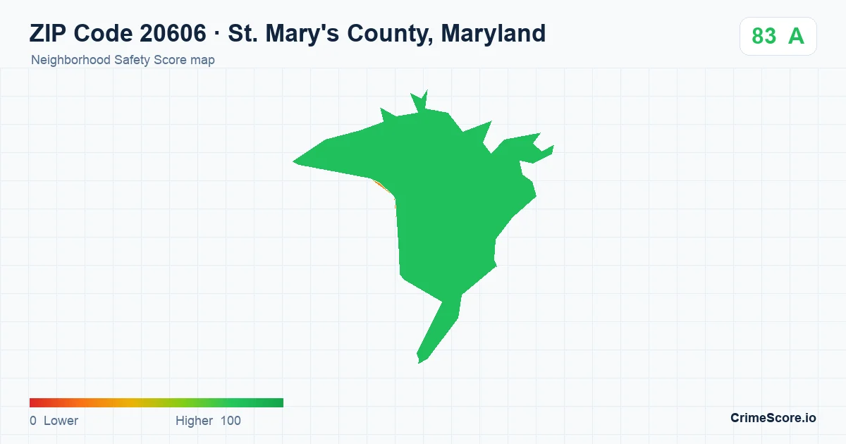 ZIP Code 20606 in St. Mary's County, Maryland neighborhood Safety Score map