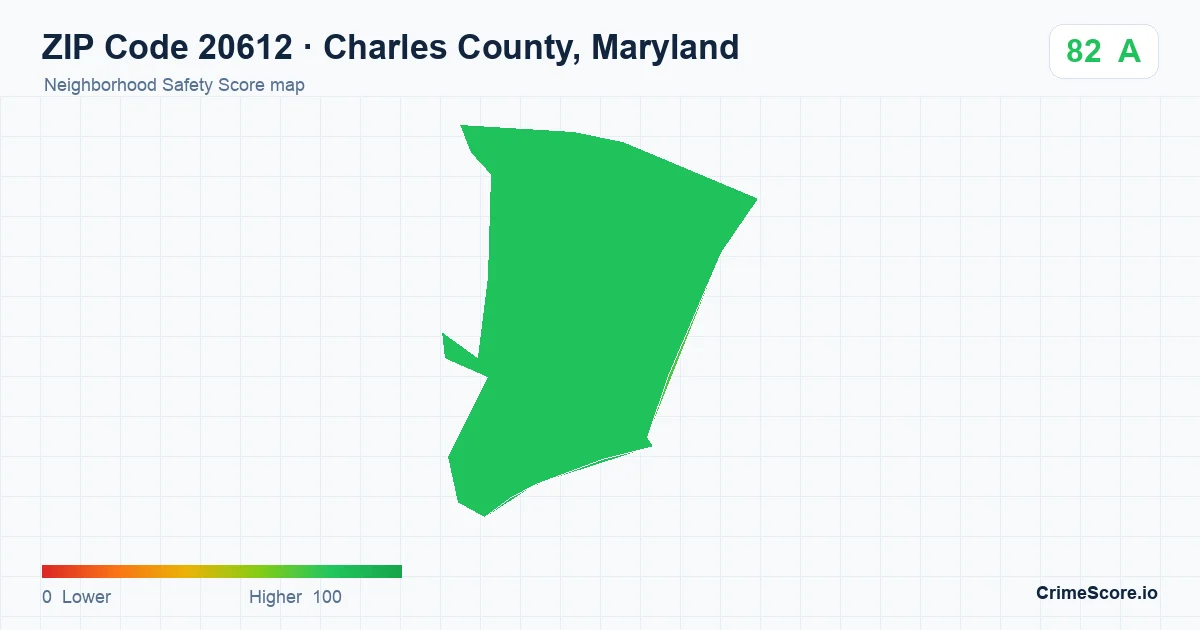 ZIP Code 20612 in Charles County, Maryland neighborhood Safety Score map