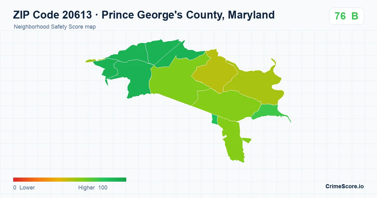 ZIP Code 20613 in Prince George's County, Maryland neighborhood Safety Score map