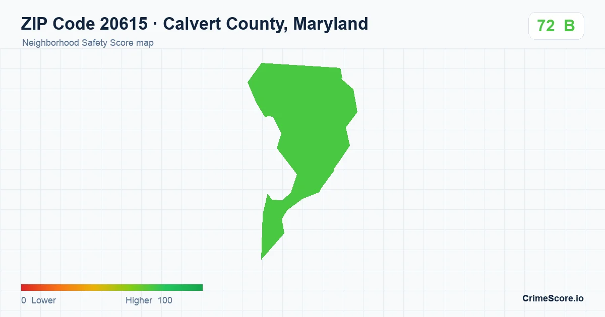 ZIP Code 20615 in Calvert County, Maryland neighborhood Safety Score map
