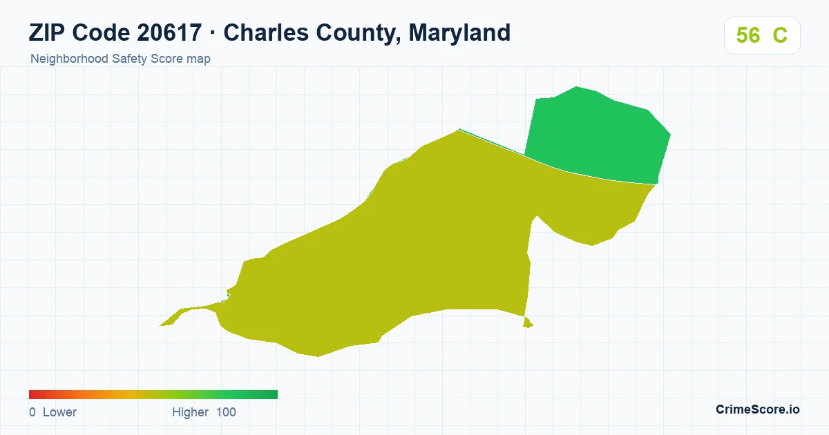 ZIP Code 20617 in Charles County, Maryland neighborhood Safety Score map