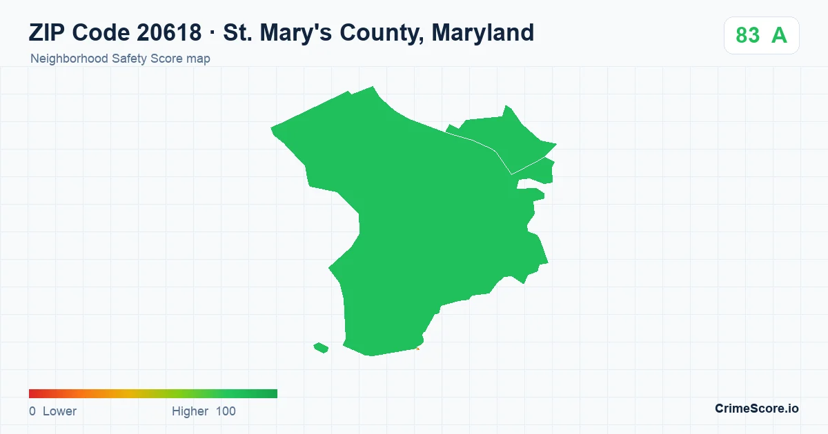 ZIP Code 20618 in St. Mary's County, Maryland neighborhood Safety Score map