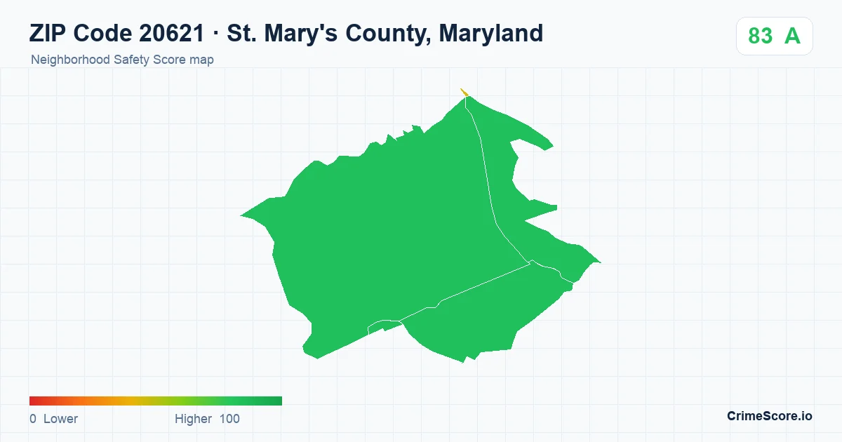 ZIP Code 20621 in St. Mary's County, Maryland neighborhood Safety Score map