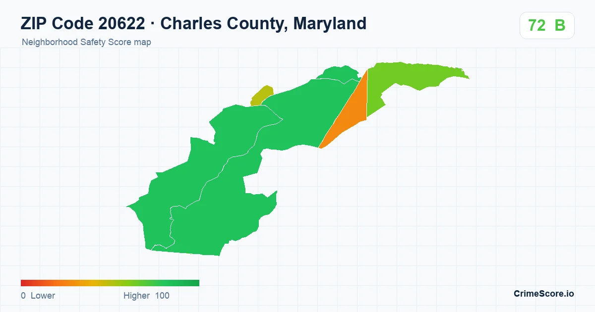 ZIP Code 20622 in Charles County, Maryland neighborhood Safety Score map
