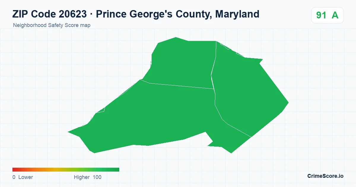 ZIP Code 20623 in Prince George's County, Maryland neighborhood Safety Score map
