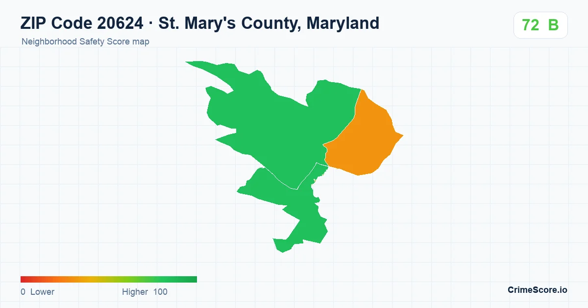 ZIP Code 20624 in St. Mary's County, Maryland neighborhood Safety Score map