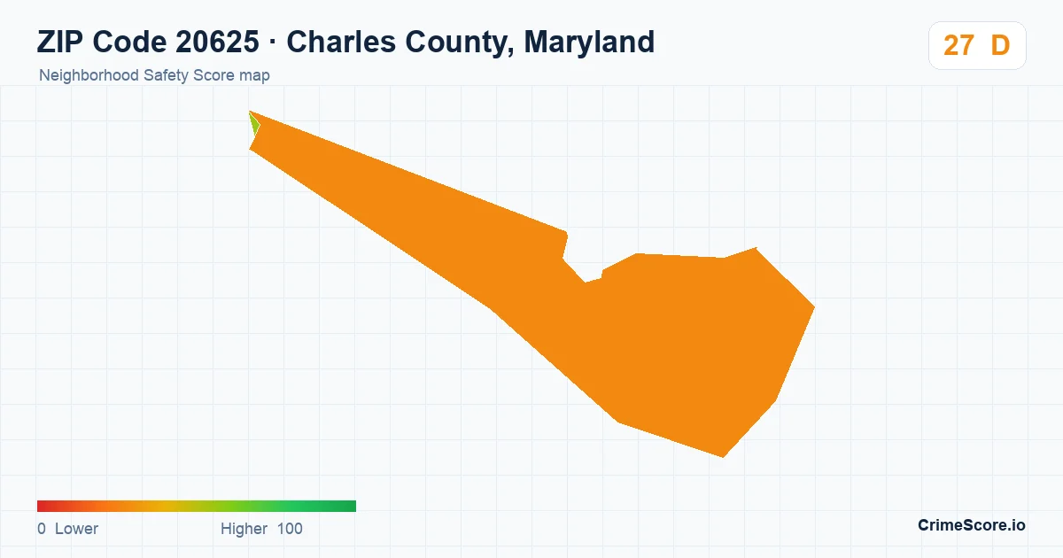 ZIP Code 20625 in Charles County, Maryland neighborhood Safety Score map