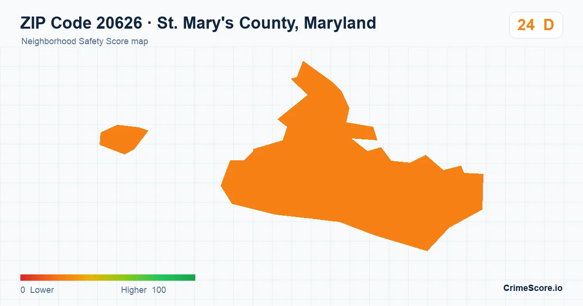 ZIP Code 20626 in St. Mary's County, Maryland neighborhood Safety Score map