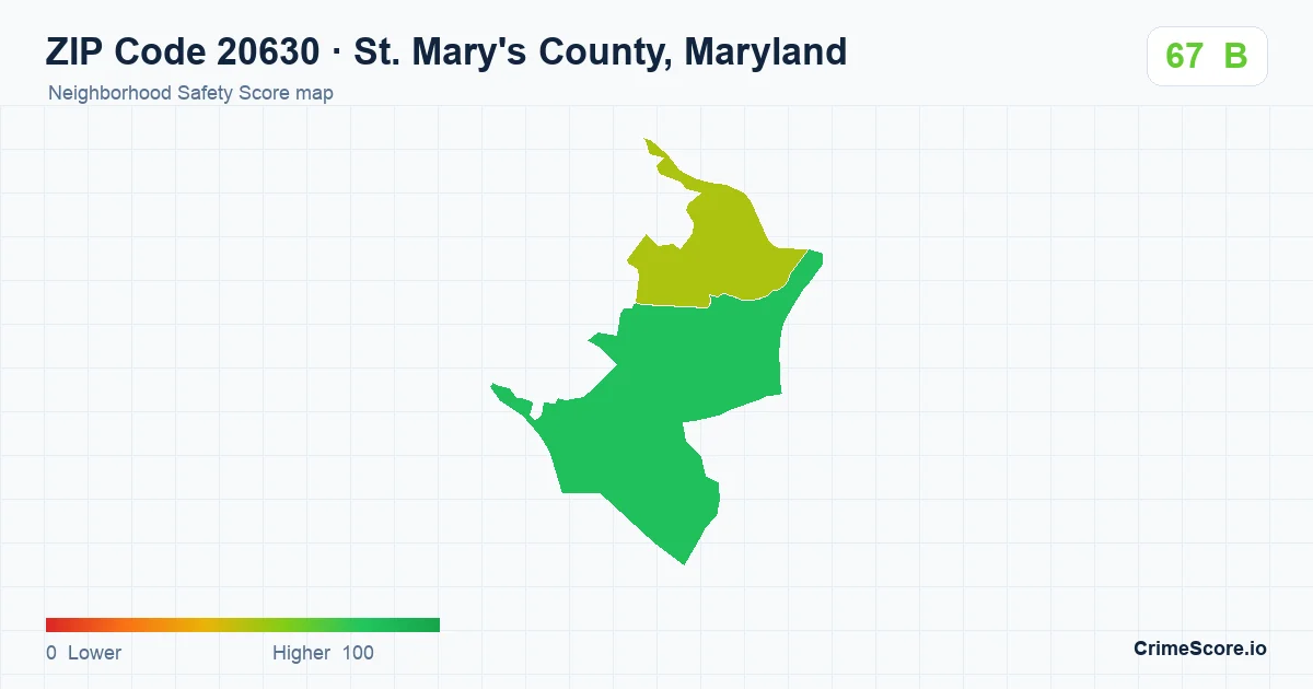 ZIP Code 20630 in St. Mary's County, Maryland neighborhood Safety Score map