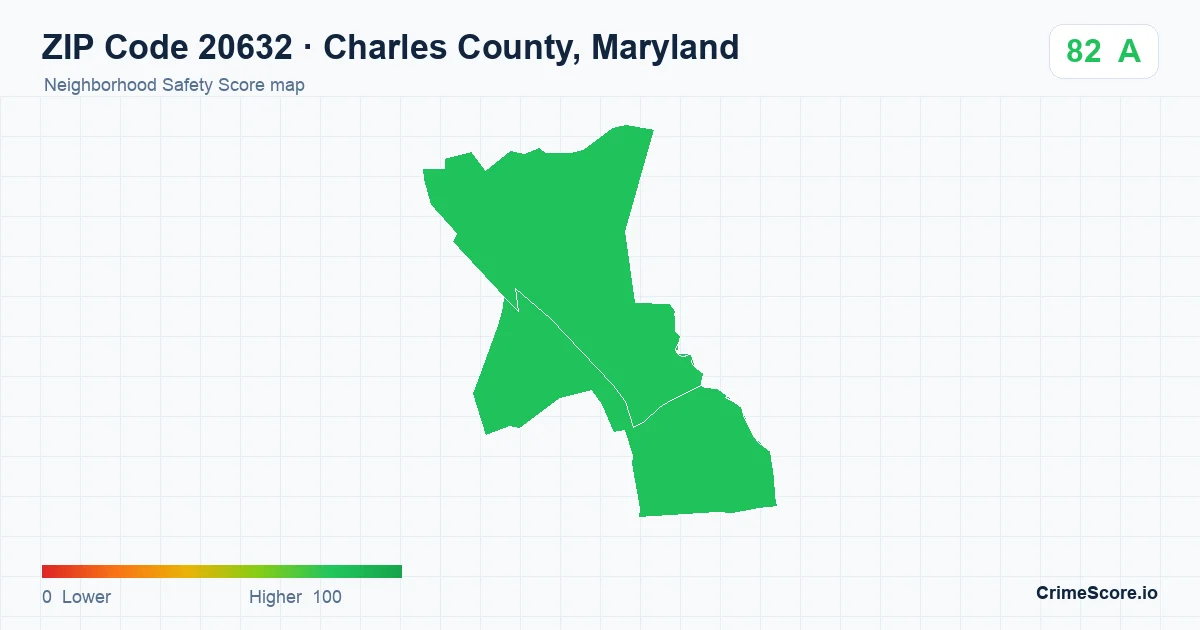 ZIP Code 20632 in Charles County, Maryland neighborhood Safety Score map