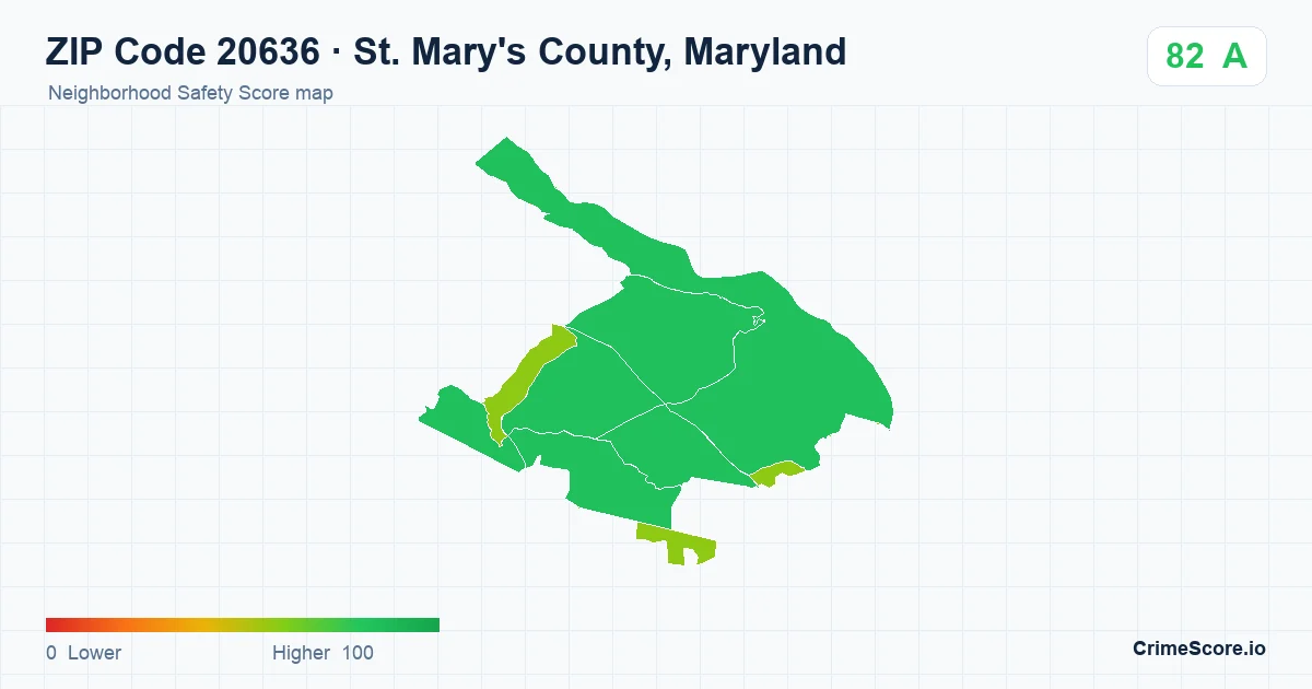 ZIP Code 20636 in St. Mary's County, Maryland neighborhood Safety Score map