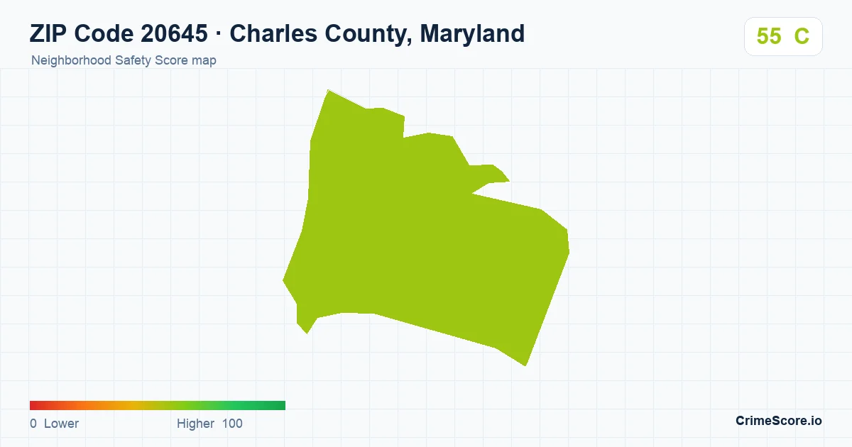 ZIP Code 20645 in Charles County, Maryland neighborhood Safety Score map