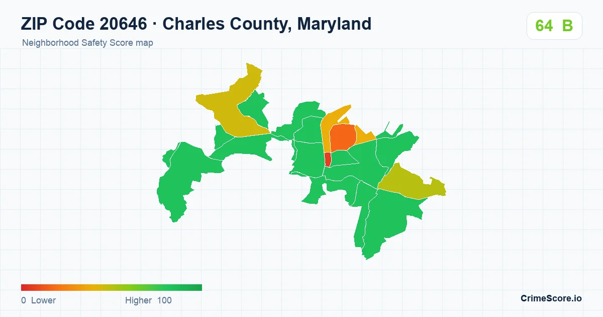 ZIP Code 20646 in Charles County, Maryland neighborhood Safety Score map